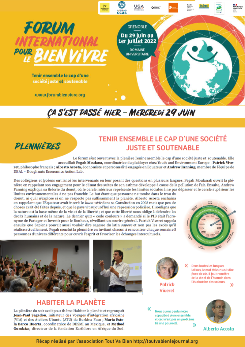 Mercredi 29 juin au Forum International pour le Bien Vivre